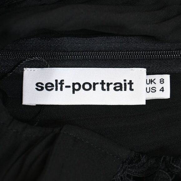 Self-Portrait Ruffled Lace-Trimmed Blouse in Black Polyester - Picture 4 of 5